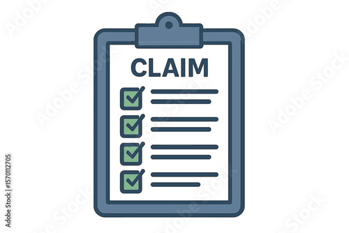 The concept of a claim form is represented through a checklist in a vector illustration using flat style