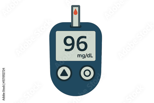 Diabetes test kit featuring a blood glucose meter and testing strip presented as a flat vector icon suitable for apps and websites