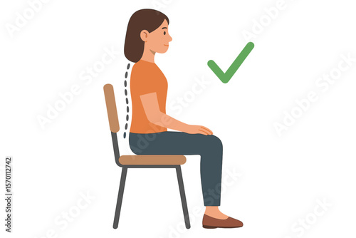 Proper spinal alignment, depicted in a vector graphic of a person standing correctly