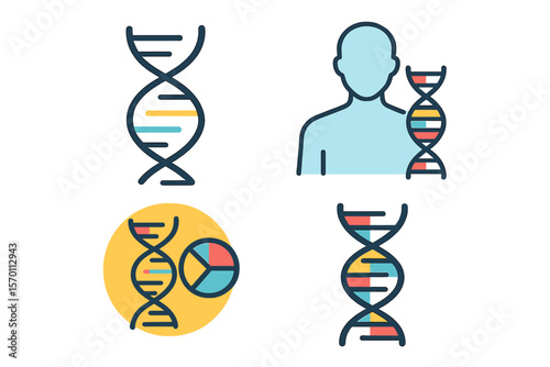 Collection of DNA symbols, representing human genetic diversity, in vector format