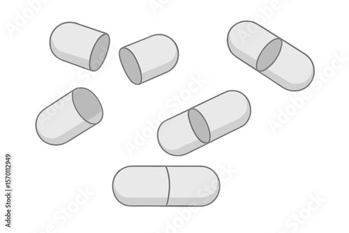 Vector image of empty pharmaceutical capsules on a transparent background, rendered in a realistic style