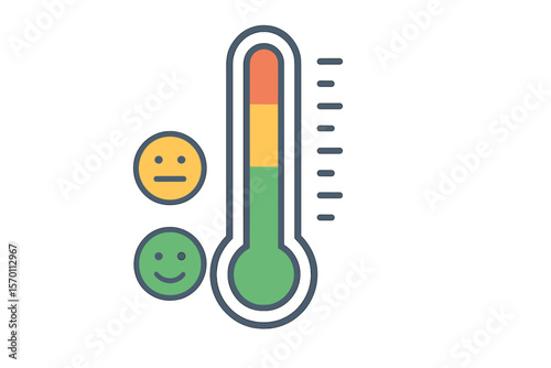Emotional scale thermometer icon shows difference in facial emotions, including happy, normal, and angry, as a vector illustration in flat design isolated on a white background, representing