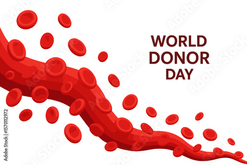 Vector illustration of 3d blood cells flowing in a vein isolated on a white background, forming a medical border frame for a hospital banner concept design on World Donor Day abstract wallpaper
