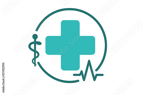 The symbols for health include a medical logo, a cross logo, and a medical center logo