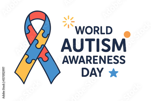 Vector illustration for global autism awareness day, featuring a banner with a ribbon, suitable for advertising, invitations, or banners