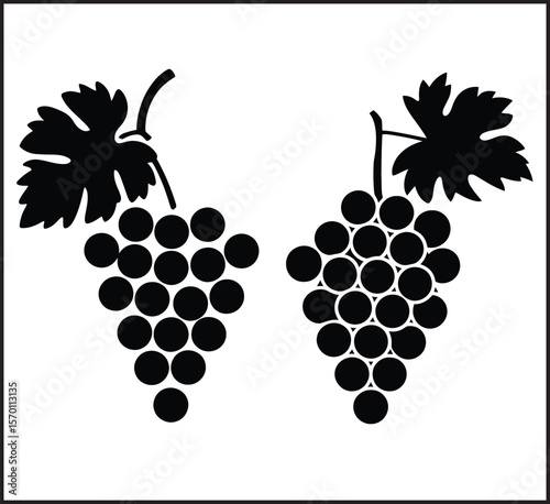 Grape Bunch Silhouette Icons Set - Vector Collection of Black Fruit Cluster Illustrations
