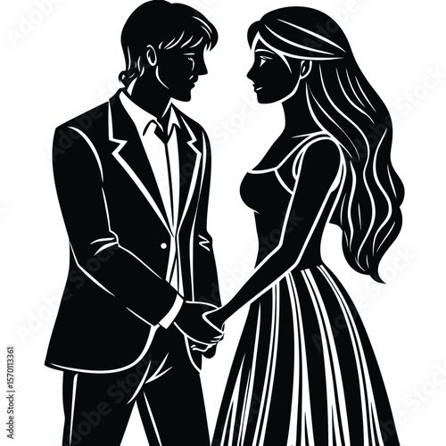 Romantic Couple Silhouette Close Embrace Vector Art