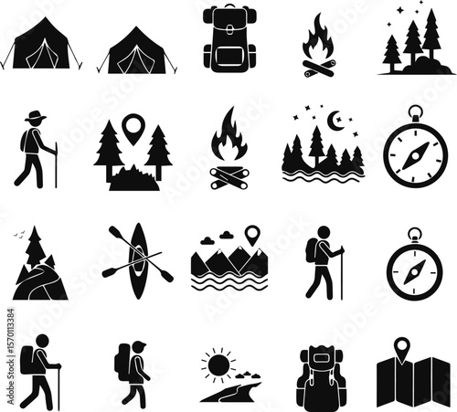 camping icons set