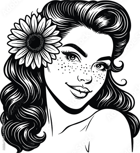 Beautiful young woman vector black silhouette print design