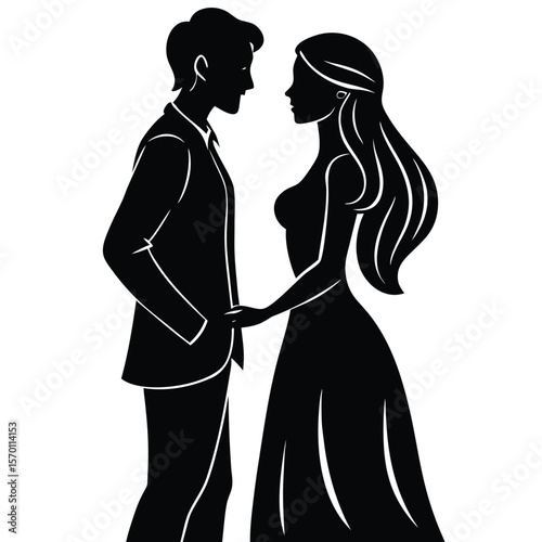 Romantic Couple Silhouette Close Embrace Vector Illustration