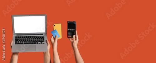 Hands holding mobile phone,...