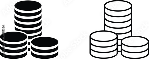 Different styles of stacked coins illustrating currency representation in a minimalist design suitable for various contexts