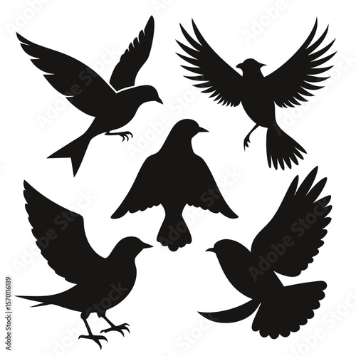 Bird Silhouette Vector Illustrations Perched and Flying Poses Design Element