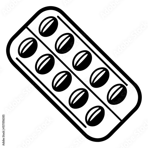 Pill blister icon in minimal black and white