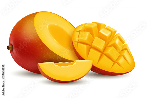 Delight in the tropical essence of this vibrant mango fruit arrangement, perfect for refreshing summertime graphics or healthy food concepts.
