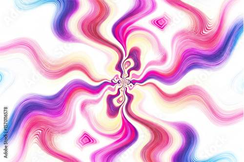 Abstract swirling pattern with pink, purple, blue, and yellow hues creates a dynamic and vibrant graphic for backgrounds or artistic projects.