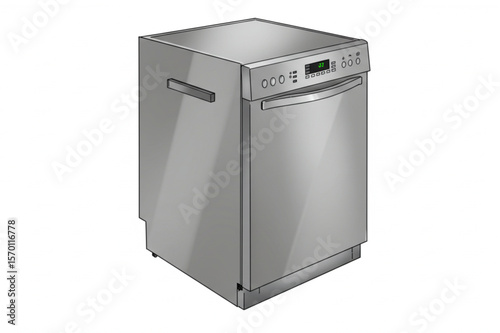 Modern dishwasher appliance depiction provides kitchen design elements for interior rendering and home appliance representation.