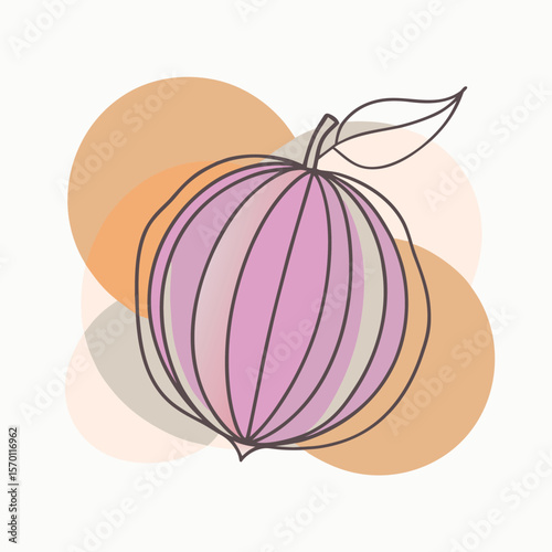 Nectarine Silhouette Vector Illustration with Clean Round Shape and Stem on White