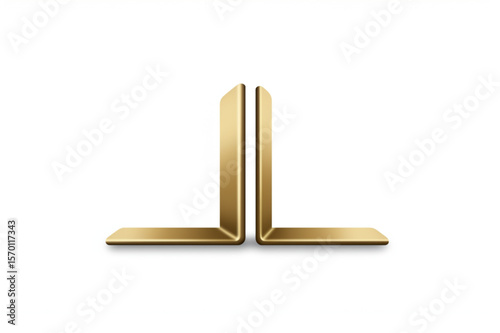 Two elegant golden bookends offer a minimalist design element ideal for library themes and sophisticated branding with a refined, metallic finish.