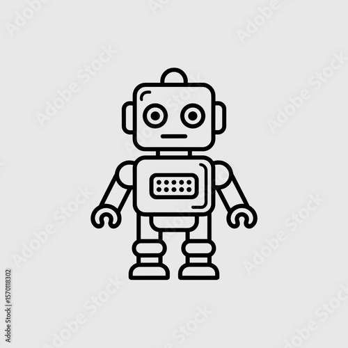 Minimalist line art toy robot in black and white design  