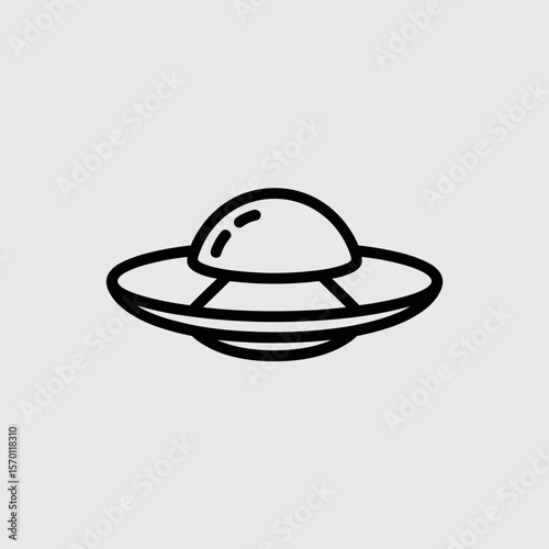 Minimalist line art of a UFO in black and white style  