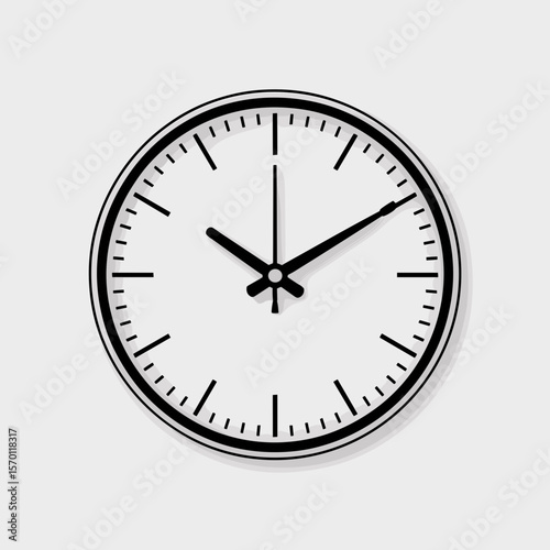 Minimalist line art wall clock with black hands on white background  