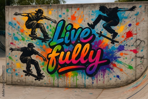 Colorful Art and Skateboarding Life in Urban Environment