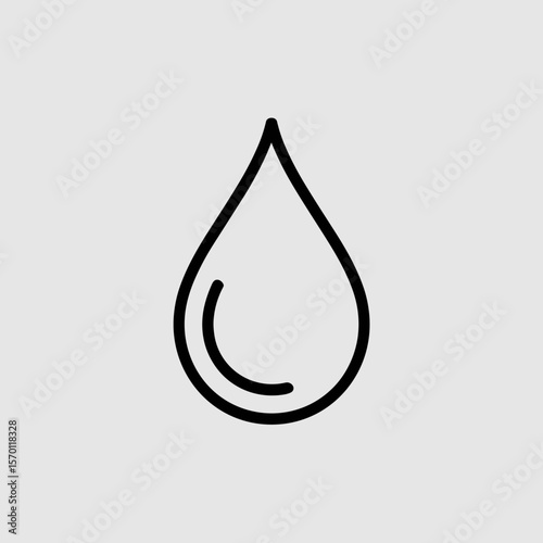 Minimalist line art water drop on neutral gray background  