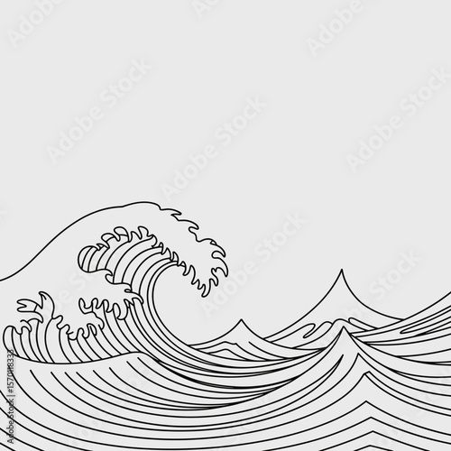 Minimalist line art wave pattern on neutral background  