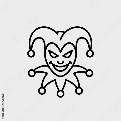 Villainous jester character with mischievous smile in minimal style  