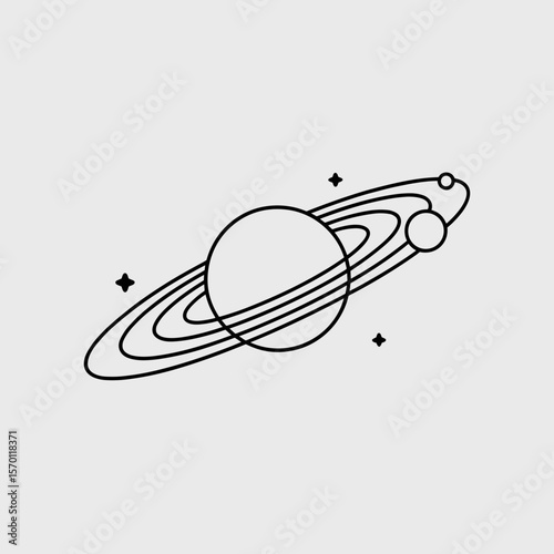 Minimalist line art of solar system with rings and planets  
