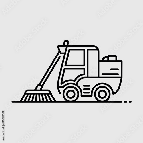 Street sweeper vehicle in minimalist line art style  