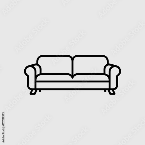 Minimalist line art sofa design in black on light grey background  