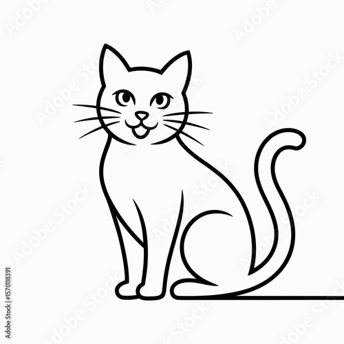 Minimalist line art of a sitting cat with a playful expression  