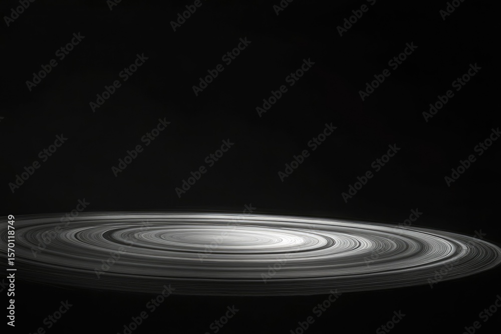 Fototapeta premium Abstract grayscale image depicting concentric circles resembling a galaxy or planetary rings against a transparent background.