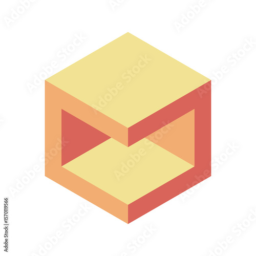 Abstract isometric cube in warm earth tones.  Creates an illusion of depth and perspective, perfect for presentations, websites, or designs needing a modern, minimalist feel.