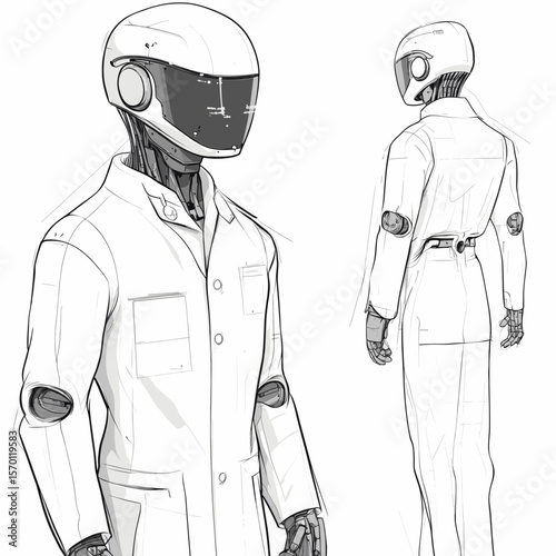 Futuristic robot humanoid in lab coat
