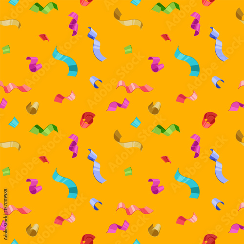 Vibrant confetti bursts across a sunny yellow backdrop in this cheerful seamless pattern.  Perfect for celebratory designs, invitations, or festive backgrounds, this image evokes joy and fun.