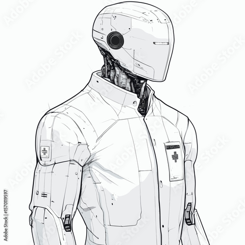 Futuristic robot humanoid in lab coat