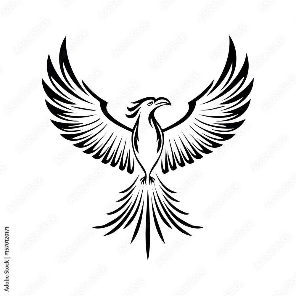 Obraz premium Phoenix bird with wings spread Design Logo Vector Image isolated on white background.