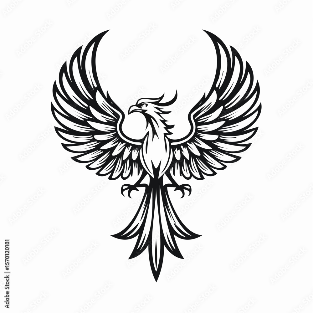 Obraz premium Phoenix bird with wings spread Design Logo Vector Image isolated on white background.