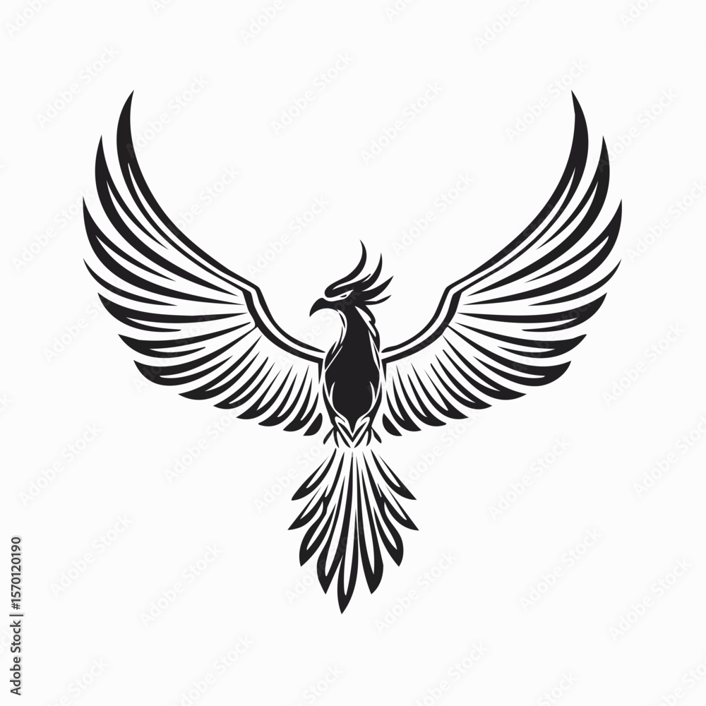Fototapeta premium Phoenix bird with wings spread Design Logo Vector Image isolated on white background.