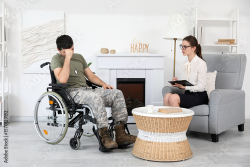 Young soldier in wheelchair...