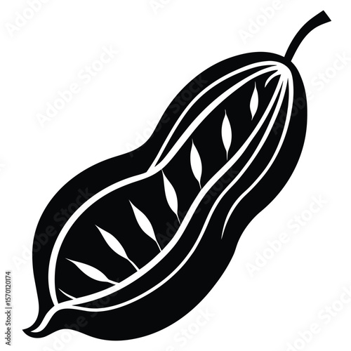 Silhouette of a Curved Tamarind Pod Vector Design