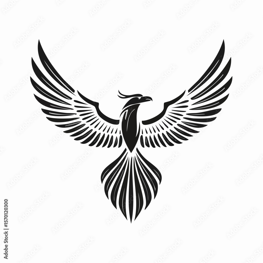 Fototapeta premium Phoenix bird with wings spread Design Logo Vector Image isolated on white background.
