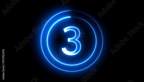 Neon countdown number three