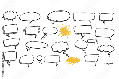 Collection of diverse speech bubbles graphic, showcasing various shapes for dialogue and communication, ideal for creative projects and digital marketing.