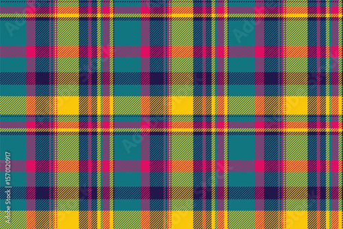 Platform plaid check tartan, woven textile fabric pattern. Scenery texture seamless background vector in cyan and dark colors.