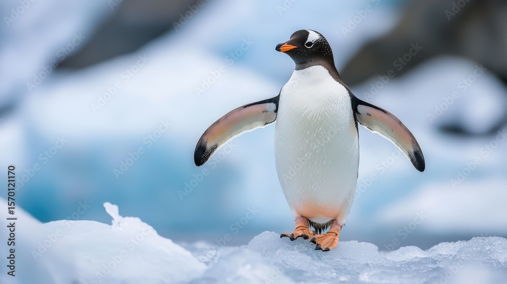 Obraz premium Gentoo penguin stands on ice floe.