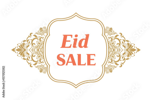 Elegant Eid Sale promotional banner featuring intricate gold ornaments and classic frame, suitable for marketing campaigns and festive celebrations.